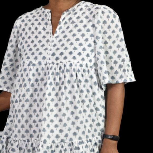 Emerson Fry Isla Mini Dress White Print Babydoll Cotton HandBlock Swingy Small - Picture 4 of 16